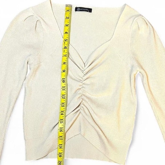 Prettygarden Ruched Knit Sweater. Apricot Puff Sleeve Y2K Style Top. Size Small - Picture 9 of 12